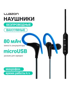 Наушники спортивные беспроводные, Luazon VBT 1.12, вакуумные, Bluetooth 4.1, с микрофоном, 80 мАч, чёрно-синие Luazon home