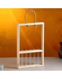 Кашпо деревянное 26×5×40 см с 5 колбами 15 см "Рамка Экстра Слим", ручка Дарим красиво