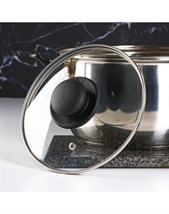 Крышка стеклянная для сковороды и кастрюли «», d=18 см, нержавеющий обод, пластиковая ручка Доляна