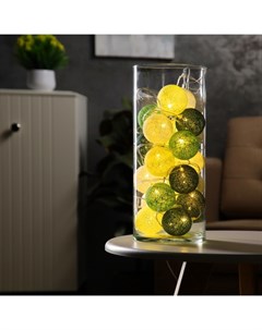 Гирлянда - нить, 5 м с насадками «Клубки бело-зелёные», IP20, прозрачная нить, 20 LED, свечение тёплое белое, 220 В Luazon lighting