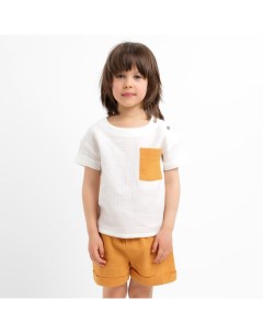 Костюм (футболка и шорты ) детский «Муслин», размер 30 (98-104 см), белый/горчичный Kaftan