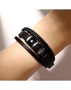 Браслет унисекс «Мощь» три звена, цвет чёрный с чёрно-серебряным металлом, 21.5 см Qf