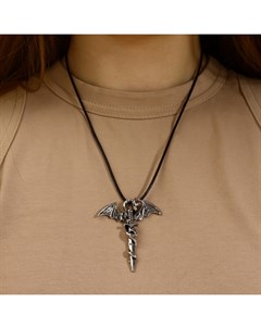 Кулон унисекс «Легенды» дракон с мечом, цвет чернёное серебро на чёрном шнурке, 60 см Qf