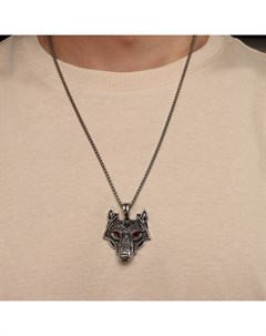 Кулон-оберег «Волк» глаза, цвет красный в чернёном серебре, 58см Qf