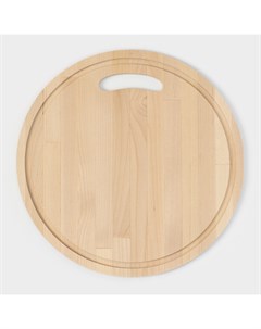 Доска разделочная деревянная, круглая с желобом, d=28 см, толщина 0.8 см, массив березы Доляна