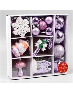 Ёлочные игрушки «Праздничный», новогодние, набор 20 шт., сиреневый/белый Зимнее волшебство