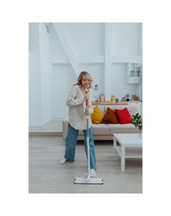 Швабра с отжимом и водосгоном, 2 насадки из микрофибры 39×12 см, стальная ручка 130 см Raccoon