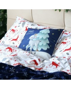 Подушка декоративная новогодняя «. Happy winter», 40×40 см, велюр Этель