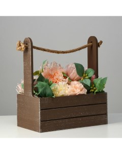 Кашпо для цветов «Прованс», 30×15×25.5 см, деревянное, ручка - канат, коричневое Дарим красиво