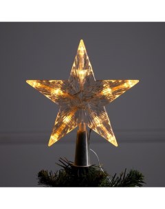 Светодиодная верхушка на ёлку «Звезда белая», 16 см, 10 LED, от батареек ААх2, фиксинг, свечение тёплое белое Luazon lighting