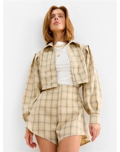 Комплект женский (блузка, шорты) : Casual Collection, бежевая клетка, размер 42 Minaku