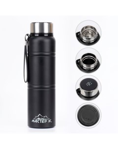 Термос Warm, 850 мл, с ситечком, с датчиком температуры, сохраняет тепло 24 ч, нержавеющая сталь, чёрный Мастер к