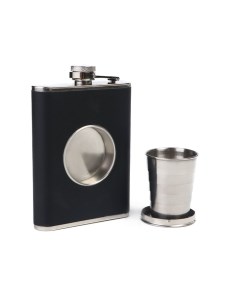 Фляжка, 240 мл, со складным стаканом 50 мл, нержвеющая сталь, чёрная Мастер к