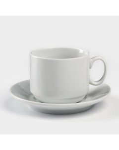 Чайная пара Добрушский завод «Бельё», 2 предмета: чашка 220 мл, блюдце d=13.8 см, фарфор, белая Добрушский фарфоровый завод