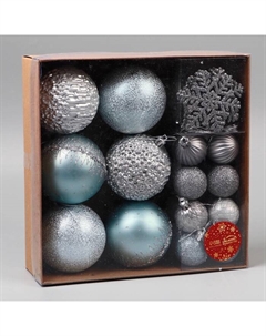 Ёлочные игрушки, набор 30 шт., «Торжество», d=7 и 3.5 см, снежинка-6.5 см, серебро/голубой Зимнее волшебство
