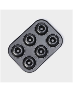 Форма для выпечки «Пончики», 26.5×17 см, 6 ячеек, антипригарное покрытие, чёрная Доляна