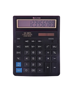 Калькулятор настольный Eleven SDC888TII, 12-разрядный, 159×205×27 мм, двойное питание, чёрный