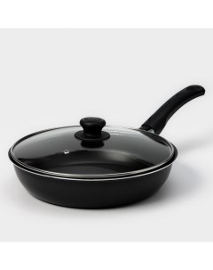 Сковорода «Классика атлас», d=24 см, пластиковая ручка, стеклянная крышка, антипригарное покрытие, алюминий, чёрная Белая калитва