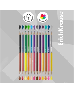 Карандаши цветные 24 цвета 12 шт.,, двусторонние, дерево, трёхгранные, 3.0 мм грифель, картонная упаковка, европодвес Erichkrause