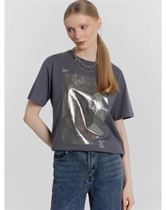 Футболка женская оверсайз серая с принтом Mark formelle