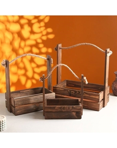 Набор деревянных кашпо «Аром», 3 шт., ручка - канат, цвет палисандр Дарим красиво