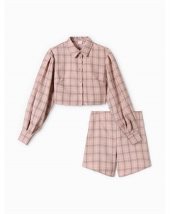 Комплект женский (блузка, шорты) : Casual Collection, розовая клетка, размер 46 Minaku
