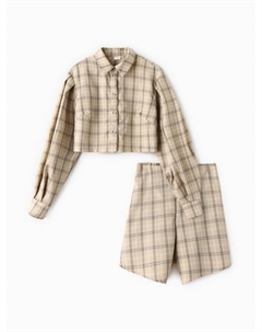 Комплект женский (блузка, шорты) : Casual Collection, бежевая клетка, размер 48 Minaku