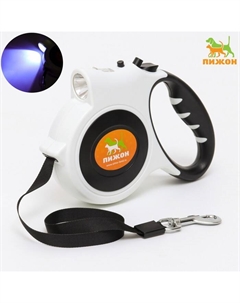 Рулетка «» с фонариком, прорезиненная ручка, 5 м, до 35 кг, чёрно-белая Пижон