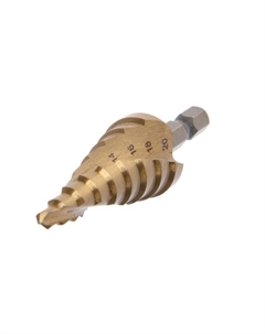 Сверло ступенчатое ПРОФИ, HSS, TiN, спиральный профиль, шестигран. хвостовик, 4-20 мм Tundra