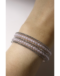 Браслет жемчуг «Многоярусный» со стразами, шар №4, белый в серебре, d=5.8 см Qf