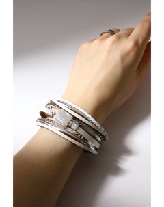 Браслет кожа «На магните» Вахиба, белый в серебре, 19.5 см Qf