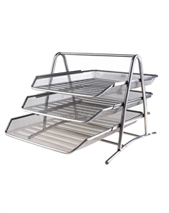 Лоток для бумаг горизонтальный, 3 отделения, серая сетка Calligrata