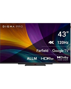 Телевизор Digma Pro 43C, 43", 3840×2160, DVB-T2/C/S2, HDMI×3, USB×2, Smart TV, чёрный