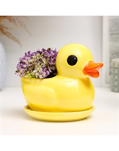 Горшок для цветов «Утка Кря» керамический, с поддоном, 300 мл, 11×16×12 см, жёлтый Take it easy