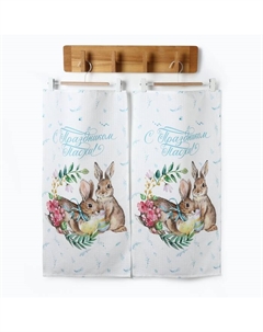 Набор полотенец «С праздником Пасхи» (Кролики) 2 шт., 100% хлопок Этель