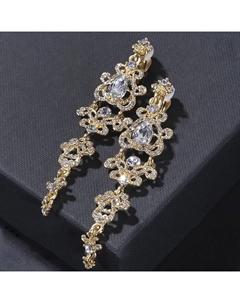 Клипсы для ушей висячие со стразами «Ажур», капли с завитками, цвет белый в золоте Qf