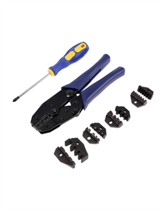 Пресс-клещи в сумке, 5 матриц + отвертка, для опрессовки наконечников проводов Tundra