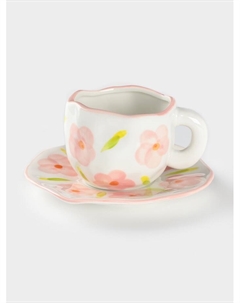 Чайная пара «Дивный сад», чашка 330 мл, блюдце d=16 см, ручная роспись, керамика, белая Доляна