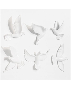Набор настенный декор, панно «Птички», 6 шт., белый, 14×23.5×6 см Take it easy