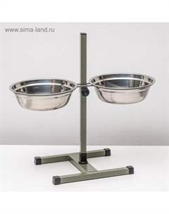 Подставка с мисками, 2×2.5 л, высота 60 см, разборная, зелёная Пижон