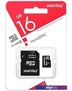 Карта памяти Smart Buy microSDHC SB16GBSDCL10-01LE 16GB (с адаптером) Smartbuy