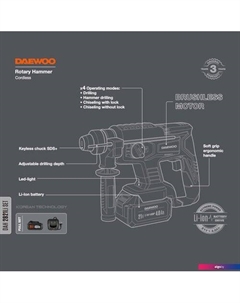 Перфоратор DAH 2821 Li Set (с 1-им АКБ, кейс) Daewoo power