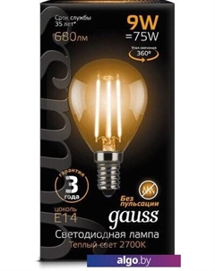 Светодиодная лампа Filament Globe E14 9 Вт 4100 К 105801209 Gauss