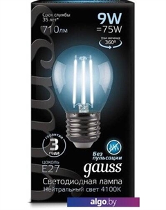 Светодиодная лампа Filament Globe E27 9 Вт 4100 К 105802209 Gauss