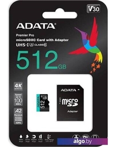 Карта памяти A-Data Premier Pro AUSDX512GUI3V30SA2-RA1 microSDXC 512GB (с адаптером) Adata