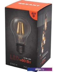 Светодиодная лампочка Груша A60 7.5Вт E27 750Лм 2700K теплый свет 604-148 Rexant