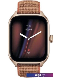 Умные часы GTS 4 (золотистый, с коричневым нейлоновым ремешком) Amazfit