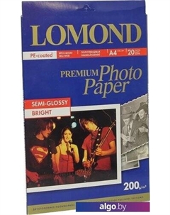 Фотобумага Полуглянцевая ярко-белая A4 200 г/м2 20 листов [0102149] Lomond