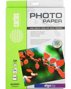 Фотобумага Глянцевая A4 230 г/кв.м. 100 листов (CS-GA4230100) Cactus