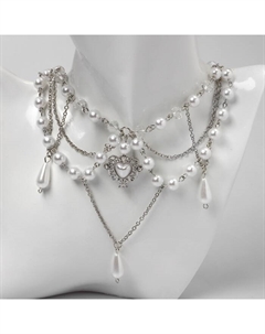 Колье с жемчугом «Сердце» ажурные капли, цвет белый в серебре Qf